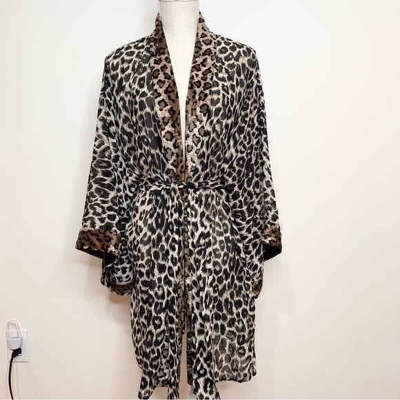 Y2K 1996 Victoria’s Secret Animal Print Bathrobe Cover Up Kimono Large - Picture 1 of 14